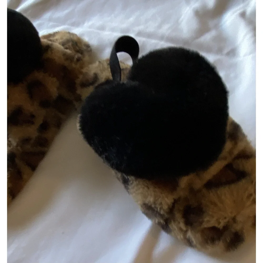 Kensie Girl Large L 2/3 Animal Print Slippers Heart Slingback Open Toe Faux Fur